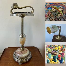 MaxSold Auction: This online auction includes lamps, artworks, Murano glassware, antique Kaiser stein, Vaseline glass bowl, carving, vases, decor, books, vinyl records, pocket tools, Satsuma teapot, Blue Mountain pottery and much more!