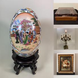 MaxSold Auction: This online auction features candelabra table lamp, gold jewelry, Royal Doulton figurines, art glass, stereo components, teacup/saucer sets, vintage china floral bouquets, Satsuma collectibles, canvas paintings, vintage tins, watches,  power tools, sewing machine, and much, much, more!!!