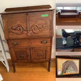 MaxSold Auction: This online auction includes furniture such as a deck box, shelving units, coffee table, computer desk, dresser, chairs, bookcase and others, composter, wall art, vintage Singer sewing machine, rugs, Denby pottery, Wedgwood, glassware, small kitchen appliances, electronics, washer, dryer and much more!