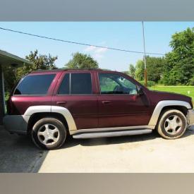 MaxSold Auction: This online auction features 2006 Chevrolet Trail Blazer, cordovan leather "tufted" sofa, Broyhill furniture for the dining, living and bedroom, LG front load washer and dryer, bookcases, fireplace accessories, Oster countertop convection oven, TV, CD player, clarinet, plants, yard tools, sports equipment, barbecue, bicycles, cameras, PlayStation 3, workout gear, CDs, vinyls, Brunswick billiard table, fur coats, Husqvarna riding lawn mower, and much much more!