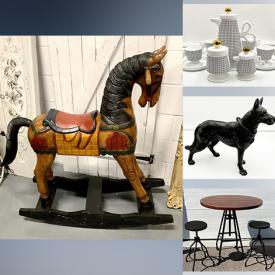 MaxSold Auction: This online auction features cedar-lined armoire, espresso set, binoculars, vintage carved rocking horse, perfume bottle, vintage ewer, vintage doll carriage, vintage Satsuma teapot, antique Persian dallah, miniature jugs, Riad Jisri painting, Bunnykins, insulators, and much, much, more!!!