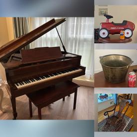 MaxSold Auction: This online auction features baby grand piano, teacup/saucer sets, stools, butler coffee table, electric snowshovel, pet products, dry sink, area rug, cedar chest, lawnmower, snowblower, garden art, and much more!!