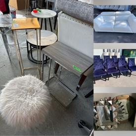 MaxSold Auction: This online auction includes vases, decorative bowls, globes, orbs, trays, rugs, mirrors, wall art, lamps, furniture such as a couch, loveseat, lounger, dining chairs, stacking chairs, armchairs, side tables, stacking ottomans, benches, tub chairs and much more!