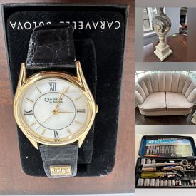 MaxSold Auction: This online auction features executive desk, watch, leather recliner, antique tables/glass inserts, vintage love seat, TV, sentry safe, vintage mirrors, hand tools, vintage Capodimonte lamp, and much, much, more!!!n