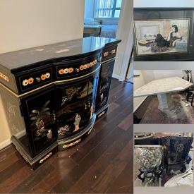 MaxSold Auction: online auction includes a small cabinet, shelving units, wall art, encyclopedias, chair lift, rugs, chairs and more!