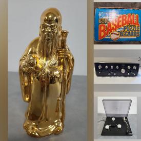 MaxSold Auction: This online auction includes wall sculptures, artworks, lamps, guitars, fishing pole, camera lenses, Canon camera, Underwood typewriter, electronics, vintage spoons, Chinese Foo dog figurines, Buddha statues, CDs, DVDs, vinyl records, jewelry, books and more!n