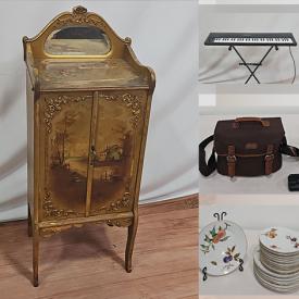 MaxSold Auction: This online auction features Evesham china, small kitchen appliances, art glass, planters, stained glass table lights, v/r headset, vintage luncheon sets, wood carvings, trinket boxes, antique furniture, Giraffe collectibles, yard tools, power & hand tools, digital keyboard, exercise equipment, Royal Doulton figurines, dolls,and much more!