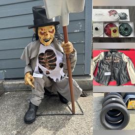 MaxSold Auction: This online auction includes Halloween animatronics, props, Gemmy display lights and other seasonal decor, Harley Davidson clothing and motorcycle gear, Harley Davidson pins, Hanes shirts, tomato trellis, CGEAR mat, Le Creuset casseroles, tires, fog machine and more!