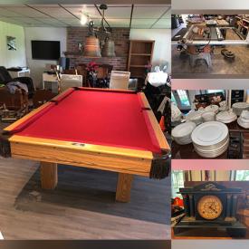 MaxSold Auction: This online auction includes furniture such as a work table, desk base, Dufferin pool table, dining chairs, office chair, desk, tables, file cabinet, bedframe, chairs, sectional couch, bar stools, media cabinet and others, electronics, clothing, shoes, accessories, silverplate cutlery, Nippon and other china, kitchenware, small kitchen appliances, golf items, pool items, mirror, Kenmore refrigerator, wall art, toys, light fixtures, sewing machines, fireplace tools, seasonal decor, Royal Doulton and other figurines, pottery, power tools, hand tools, hardware, winter tires, yard tools, photo light stand and much more!