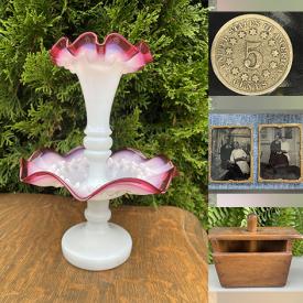 MaxSold Auction: This online auction features antique kitchen tools, art pottery, Lladro figurines, cranberry & milk glass, Toby mugs, oil lamps, vintage Tonka toys, decanter set, coins, teacup/saucer sets, vintage postcards, uranium glass, antique locket, and much, much, more!!!