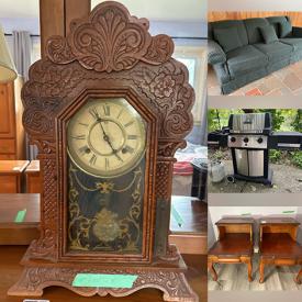 MaxSold Auction: This online auction includes furniture such as side tables, armchairs, curio cabinet, dining table set, highboy, bookcases, desk, dresser, bedframe and others, light fixtures, kitchenware, small kitchen appliances, clocks, cat decor, Belleek and other china, lamps, Navajo mats, wall art, crystalware, pottery, linens, electronics, brassware, books, clothing, accessories, antique typewriter, home health aids, seasonal decor, tools, hardware, vinyl records, cleaning tools, Little Tikes wagon and much more!