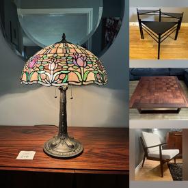 MaxSold Auction: This online auction features vintage Tiffany style lamp, wooden sculptures, acoustic guitar, drafting stool, serger sewing machine, Mark Kapka Celia chairs, vintage abstract oil paintings, hand tools, push mower, vinyl records, toys, games, and much, much, more!!!