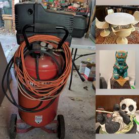 MaxSold Auction: This online auction features area rugs, office supplies, stamps, vinyl records, copper molds, small kitchen appliances, teapots, Asian china cabinets, Foo Dogs, Boehm animal statues,  Depression glass, angel collection, accordion, wood carvings, yard tools, chainsaw, planters, power & hand tools, and much more!!!