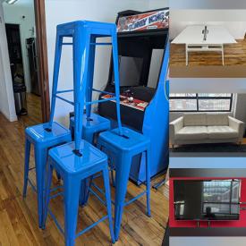 MaxSold Auction: This online auction includes lockers, Ikea Morabo couch, Steelcase chairs, coffee table, file cabinets, bar stools, desks and others, TV, speakers, electronics, magnetic whiteboards, kitchenware, rugs, wall art, handheld barcode scanner and much more!