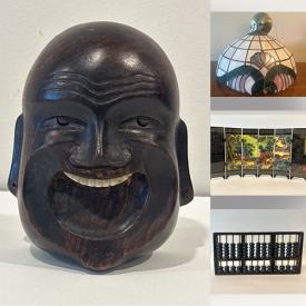 MaxSold Auction: This online auction features carved Buddhas, chrome light fixtures, Tiffany-style light fixture, art glass, decanter set, jade figurines, vintage carved masks, Asian scent bottle, Chinese Symphonic folding screen, safe, costume jewelry, Royal Doulton figurine, vinyl records, antique barrel chairs, power tools, patio furniture, African carvings, and much, much, more!!!