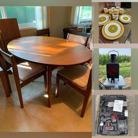 MaxSold Auction: This online auction features teak dining table & chairs, Hummel figurines, handcrafted birds, teacup/saucer sets, small kitchen appliances, area rugs, BMP, sewing machine, hope chest, TV, golf clubs, bike, patio furniture, yard tools, camping gear, power & hand tools, and much, much, more!!!