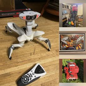 MaxSold Auction: This online auction features rototiller, folding bikes, soapstone carving, model ships, Blu Rays, outdoor games, Legos, jerseys, board games, collector plates, art pottery, art glass, kids\' wooden train set, beer steins, toy robots, ukuleles, garden art, bongo drums, and much, much, more!!!