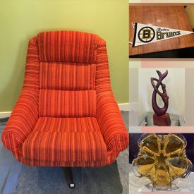 MaxSold Auction: This online auction features scoop chair, stereo system, wood carving, hockey pennants, art pottery, art glass, electric grill, area rug, fabric, outerwear, and much, much, more!!!