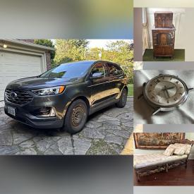 MaxSold Auction: This online auction includes a 2019 Ford Edge, furniture such as display cabinets, dressers, chairs, bedframe, tables, recliner and others, Wedgwood decorative plates, china, kitchenware, small kitchen appliances, clothing, accessories, books, vintage lenses, refrigerator, wall art, stamps, coins, figurines, grandfather clock, lamps, rugs, electronics, vintage hammock and many more!