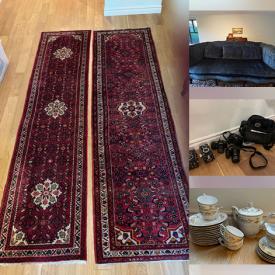 MaxSold Auction: This online auction includes rugs, wood cane chairs, sofa, wall art, Narumi bone china, camera equipment, vintage ceramics, blue sofa and more!