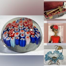 MaxSold Auction: This online auction features sterling silver jewelry, perfume bottle, art glass, vintage trumpet, vintage nutcracker, collector’s relief plate, vintage children’s books, vintage Nancy Ann dolls, DVDs, original paintings, and much more!