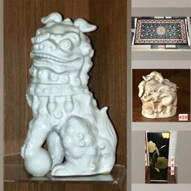 MaxSold Auction: This online auction features art glass, elephant collection, Limoges porcelain, Asian motif teapots, vintage snuff bottles, jardinieres, Foo Dog figurines, ginger jar, teacup/saucer sets, Persian carpets, and more!