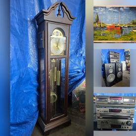 MaxSold Auction: This online auction includes brassware, wall art, Murano glass, vintage grandfather clock, Technics audio system and other electronics, sewing machine in table, diecast car, accessories, Moroccan hanging light and more!