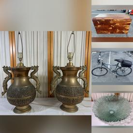 MaxSold Auction: This auction features Vintage Brass Ornately Detailed Dragon Embossed/Raised Asian Design Table Lamps, Crafting Collection, Vintage Book Collection, Vintage Glass And Porcelain Collection, Vintage Retired Brass Connecticut Standpipe Connection Plaque, Shop Vac, Sledgehammer And Two Long Handled Axes, Vintage Wood And Red Fabric Chairs, Wood And Wicker Chairs, Carpeted Dollies, Vintage Plastic Composite Eastern Style Dragon Incense Burner, Large Ikelite Digital Camera Underwater Cage, Trek 7300 Multi Track Bike, Large Vintage 60\'S 70\'S Ice Design Art Glass Bowl and much more!