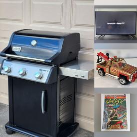 MaxSold Auction: This online auction includes a Sharp TV, wall mounts, clocks, toys, comic books, shipping boxes, lamps, clothing, accessories, cabinet, shelves, yard tools, garbage cans, tray table, kitchenware, small kitchen appliances, office supplies, BBQ grill and much more!