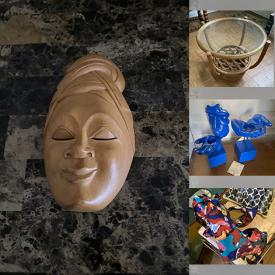 MaxSold Auction: This online auction features bar mirror, cookie jar, wood wall masks, costume jewelry, MCM glass top tables, vintage mirrors, bike decor, men’s & women’s shoes,  art glass, vinyl records, telescope, and much more!