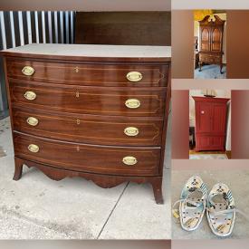 MaxSold Auction: This online auction features leather furniture, golf clubs, printer, fitness gear, wet suits, remote sailboat, chandelier, Sentry safe, ski boots, day bed, futon, yard tools, snowboards, power & hand tools, skis, and much, much, more!!!