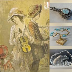 MaxSold Auction: This online auction features art glass, cloisonne vase, vintage decorative wall plates, vintage ashtrays, vintage vanity set, vintage ginger jar, sports trading cards, comics, costume jewelry, watches, designer sunglasses, sterling silver jewelry, and much, much, more!!!n