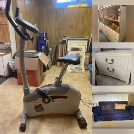 MaxSold Auction: This online auction includes a china cabinet, dining table, wood desk, Schwinn exercise bike, bed rails, lamps, dressers, filing cabinet, couch, art drawers, sculptures, Schubert piano, vinyl records and more!