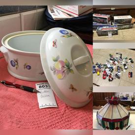 MaxSold Auction: This online auction features men’s & women’s clothing, costume jewelry, watches, collector plates, metal art, ceramic figurines, NIB Hess trucks, Star Wars collectibles, games, die-cast vehicles, stained glass shade, framed wall art, decorative plates, small kitchen appliances, buttons, vintage book, and more!