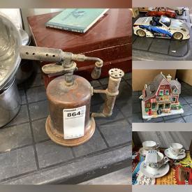 MaxSold Auction: This online auction includes a washtub, coins, jewelry, accessories, Lego and other toys, trading cards, cleaning supplies, quilting frame, kitchnewar,e cutlery, steins, Coca-Cola memorabilia, Royal Albert and other china, brass sundial, seasonal decor, painted signs, antique sketchbook and much more!