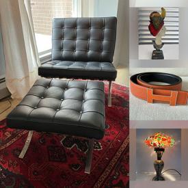 MaxSold Auction: Fabulous offerings from the home and Muskoka cottage of a Toronto designer.  This sale includes several Hermes leather belts, a Herman Miller office chair, decorator pillows and lots more.