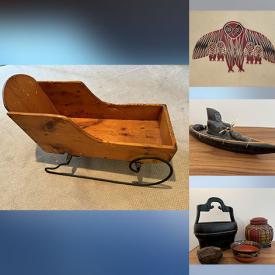 MaxSold Auction: This online auction features James Lindfield lithograph, African wood carvings & mask, Inuit soapstone carving, art books, art glass, Bunnykins, decorative plates, Meso American pottery, art pottery, vintage marionette, vintage spice grinders, metal wall sculptures, doll house, and much, much, more!!!