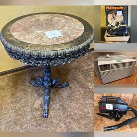 MaxSold Auction: This online auction includes furniture such as a china cabinet, bench, armoire, dresser, rocking chair, sofa, bureau, tables, recliner and others, vintage clarinet, vinyl records, Breyer horses, magazines, seasonal decor, office supplies, tools, hardware, exercise equipment, Hardman piano, clothing, accessories, electronics, yard tools, vintage toboggan, ladder, wall art, cut glass, Tiffany style lamp, Royal Staffordshire and other china, crystal glassware and much more!