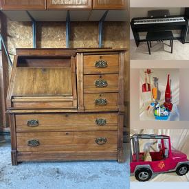 MaxSold Auction: This online auction includes a vintage secretary desk, Casio piano, rolling chairs, books, decor, curling gear, dolls, Furbies, bike, Step 2 play kitchen, board games, dress up items, microscope, craft beads, Our Generation doll items, Harry Potter items and more!