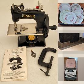 MaxSold Auction: This online auction includes Limoges and other china, linens, Art Deco pulls, silverplated butter dish, wall art, light fixtures, mantel clock, silverplated flatware, lamps, typewriter, toy sewing machines, fireplace fender and more!