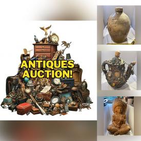 MaxSold Auction: This online auction features antique memory ware vases, antique crock, vintage Indigenous sculpture, antique Moorcroft vase, Japanese brass tea set, antique metal labeling machine, antique railway lanterns, vintage yard art, antique steampunk lights, and much, much, more!!