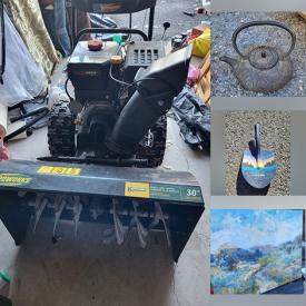 MaxSold Auction: This online auction features snowblower, guitar, toys, power & hand tools, mirrors, lighters, art supplies, art glass, table lamps, harmonicas, and much, more!!!