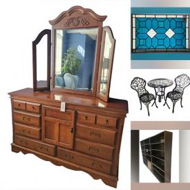 MaxSold Auction: This online auction includes a concrete bird bath, outdoor fireplace, Walsport outdoor umbrella, wall art, planters, ladders, mirrors, lamps, Royal Worcester and other china, ceramics, furniture such as a Louis Philippe style sideboard, tables, bookcases, chairs and more!