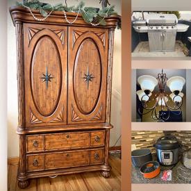 MaxSold Auction: This online auction features small kitchen appliances, backpacks, sports equipment, board games, candle-making supplies, Broyhill tropical furniture, BBQ grills, toilet, chandeliers, and much, much, more!!!