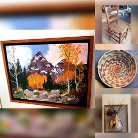 MaxSold Auction: This online auction features wine rack, Southwest pottery, wood carvings, RC Gorman prints, decanter, Sue Coleman artwork, Dragonware, jewelry, art books, vintage sunburst mirror, cranberry glass, and more!!