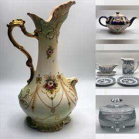 MaxSold Auction: This online auction includes a Krosno bubble glass dish, teapot, ceramic cookie jar, Minton Bone china clock, cystalware, porcelain, Furnivals dishware set, pottery, Heisey crystal, Royal Albert serving tray and more!