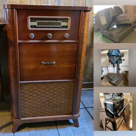 MaxSold Auction: This online auction features small kitchen appliances, mirrors, decanters, art glass, power & hand tools, welding tools, fishing gear, air compressor, TV, vintage books, radio cabinet, office supplies, Bosson heads, vinyl records, power washer, refrigerator/freezer, yard art, Muskoka chairs, BBQ grill, yard tools, lawnmower, snowblower, chainsaw, and much, much, more!!!