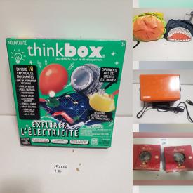 MaxSold Auction: This online auction includes a Thinkbox electric circuits, jewelry, accessories, clothing, air hockey table, bench, rugs, books, trading cards, CDs, DVDs, Stanley cup souvenir, vintage toys, wedding glasses, blankets and much more!