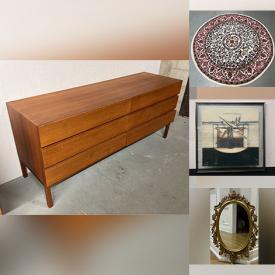 MaxSold Auction: This online auction features teak furniture, amber egg sculpture, coins, sterling silver, carved jade statue, carved wooden sculptures, Moorcroft bowl, Swarovski sculpture, Wade Red Rose figurines, art glass, Toby mugs, teacup/saucer sets, stained glass shades, harmonicas, decanter set, Indigenous art, model train set, area rugs, perfume bottles, Royal Doulton figurines, and much, much, more!!!