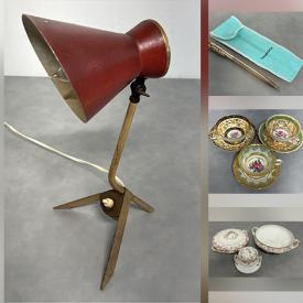 MaxSold Auction: This online auction includes vintage Limoges and other china, resin and porcelain figures, Cinnabar sculpture, wall art, candle sconces, vases, measuring spoons, sunglasses, wood cart planter, rug, desk lamp, jewelry and more!